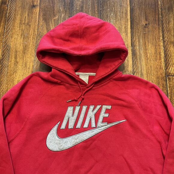 Nike Hoodie Mens Large Red Sportswear Pullover Swoosh Logo Sweatshirt Cotton - Picture 3 of 9